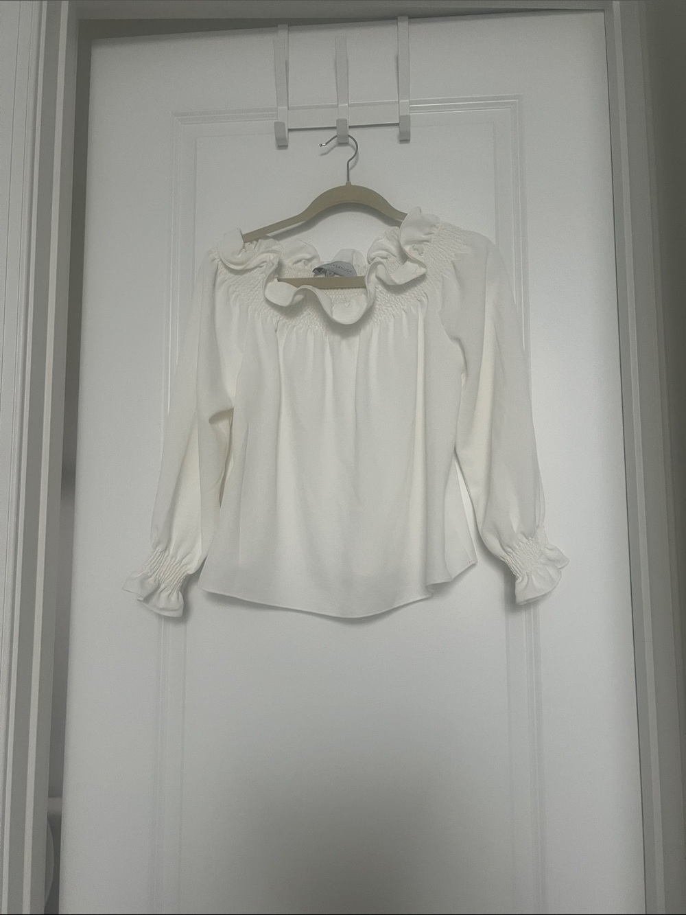 Tuckernuck Ivory Ruffle-Neck Long Sleeve Blouse